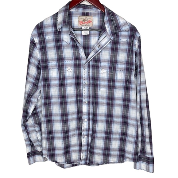 Wrangler Other - Mens Wrangler western‎ cowboy plaid pearl snap button up shirt size large